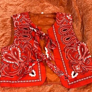 Red Paisley Tie-Front Vest
